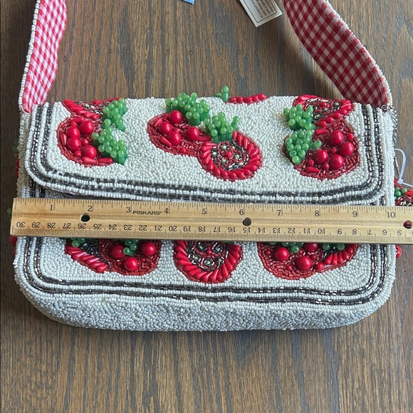 NEW Beaded Tomato Shoulder Bag with gingham fabric Viral TikTok - Picture 12 of 13